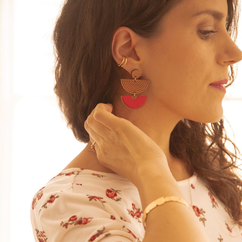 bijoux en bois et boucles d'oreilles en bois, boucles d'oreilles en cuir, MARTHO
