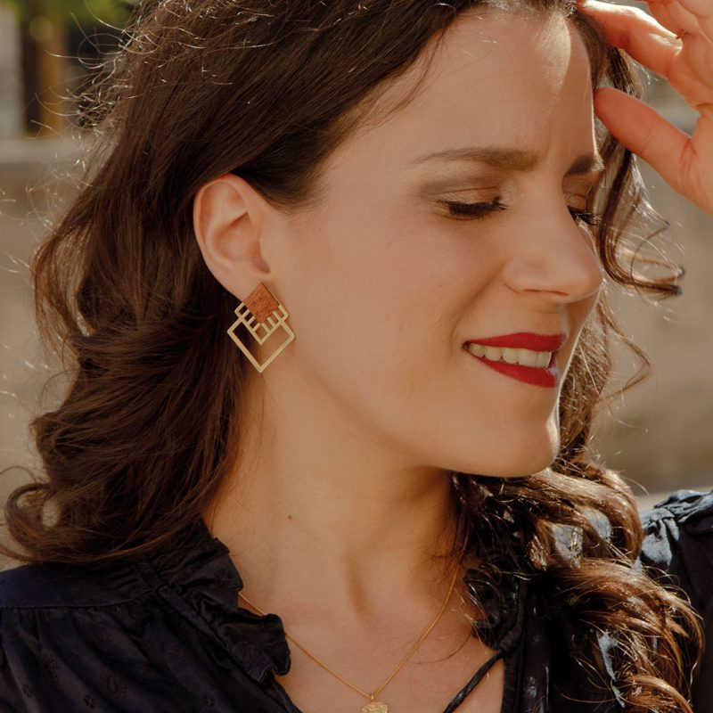 bijoux en bois et boucles d'oreilles en bois, boucles d'oreilles en cuir, MARTHO