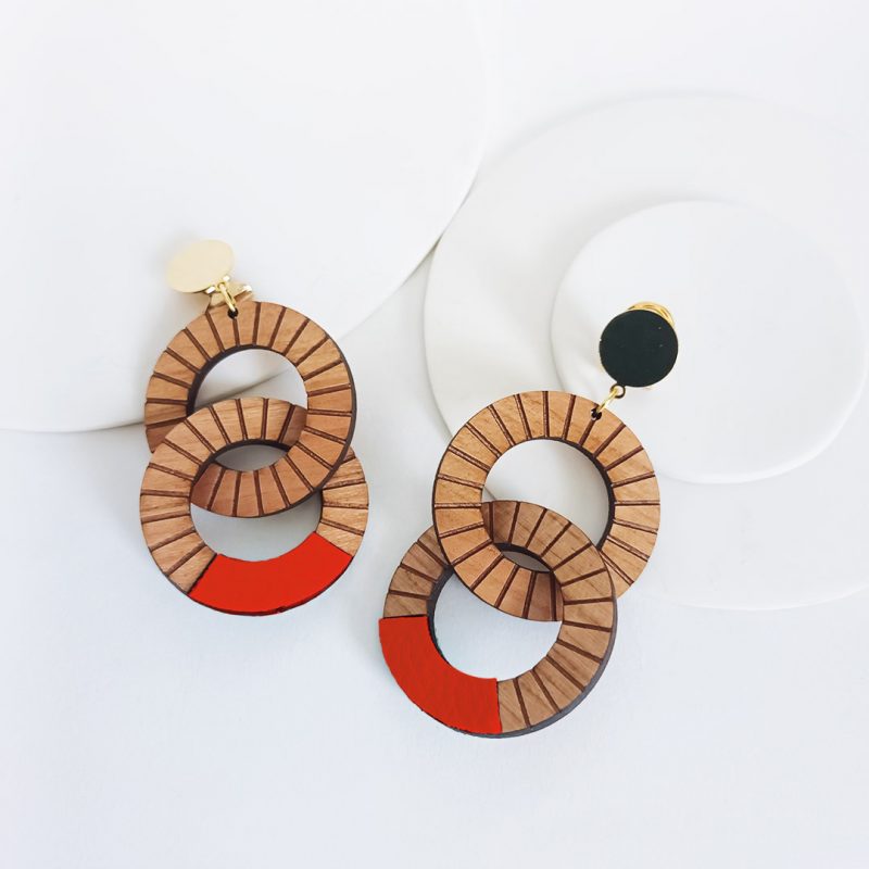 boucles d'oreilles clip pour oreilles non percées, bijoux en bois, fait par Martho, OLIN