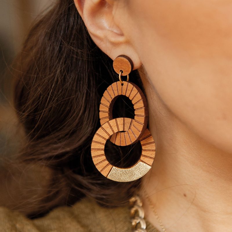 Boucles d'oreilles en bois , bijoux en cuir , bijoux simili cuir, bijoux fait main par MARTHO, OLIN