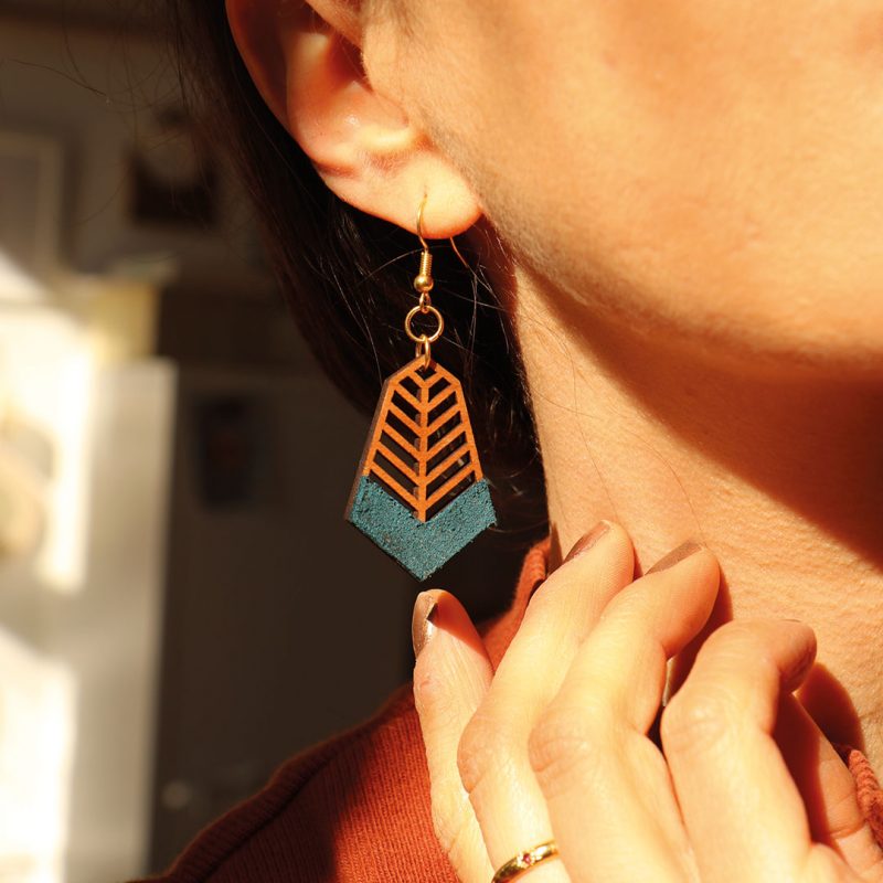 boucles d'oreilles en bois, bijoux fait main, boucles d'oreilles cuir, MARTHO Fantaisiste