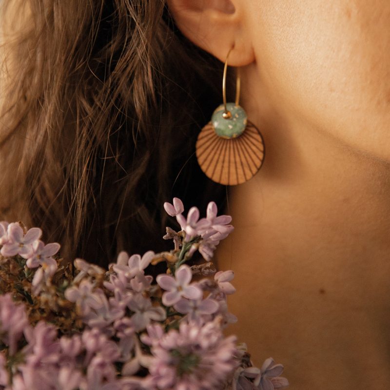 boucles d'oreilles en bois et bijoux en bois, bijoux fait main, Martho, Minoë, HANA