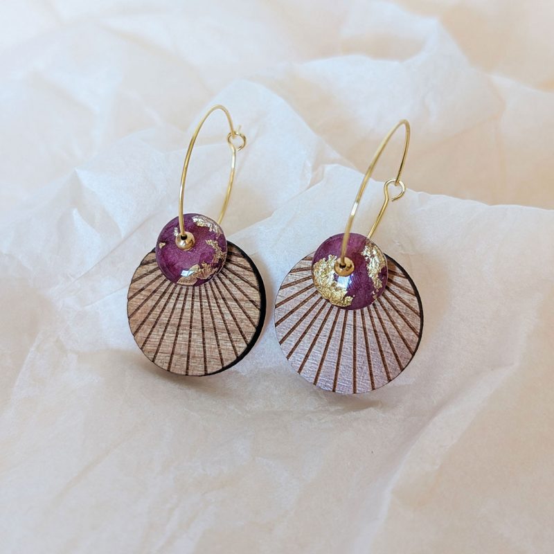 boucles d'oreilles en bois et bijoux en bois, bijoux fait main, Martho, Minoë, HANA