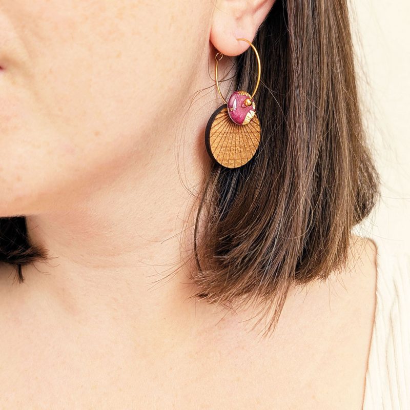 boucles d'oreilles en bois et bijoux en bois, bijoux fait main, Martho, Minoë, HANA