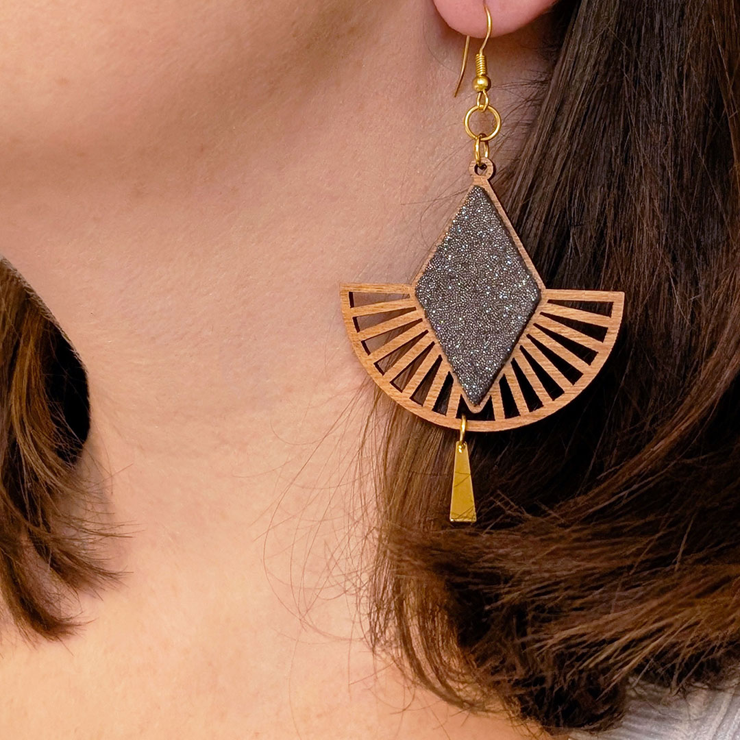 boucles d'oreilles en bois, bijoux en bois, création artisanale, MALLOW