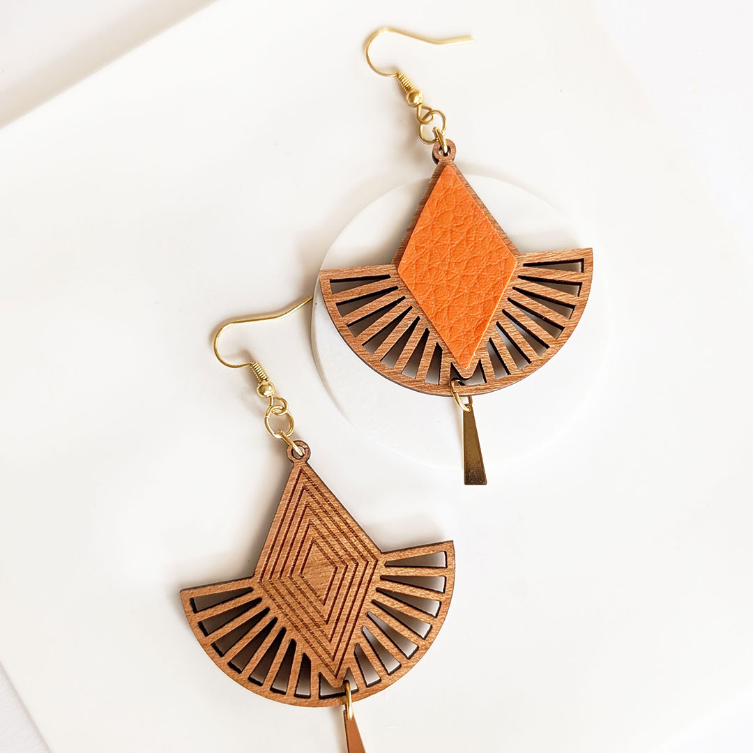 boucles d'oreilles en bois, bijoux en bois, création artisanale, MALLOW