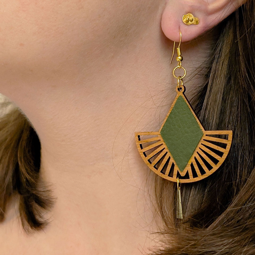 boucles d'oreilles en bois, bijoux en bois, création artisanale, MALLOW