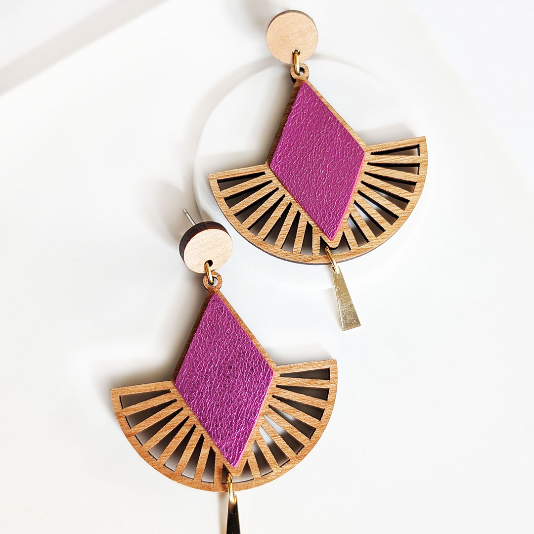 boucles d'oreilles en bois, bijoux en bois, création artisanale, MALLOW