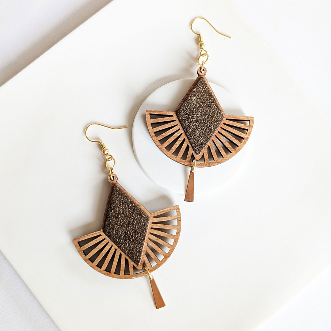 boucles d'oreilles en bois, bijoux en bois, création artisanale, MALLOW