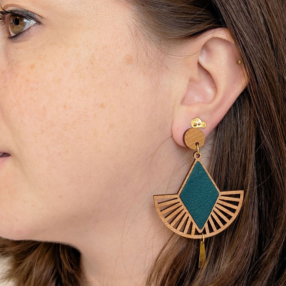 boucles d'oreilles en bois, bijoux en bois, création artisanale, MALLOW