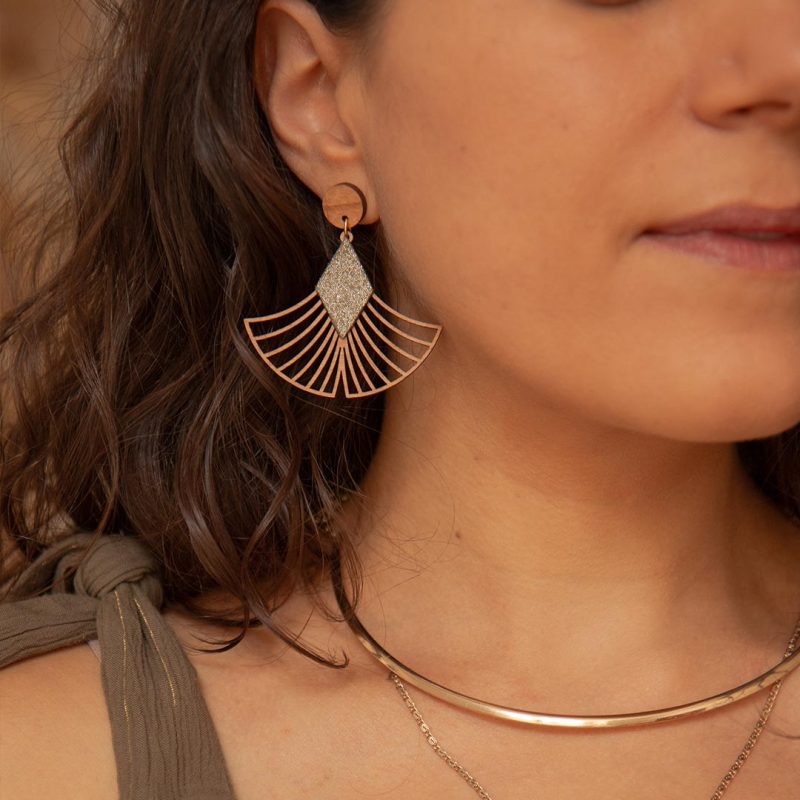 boucles d'oreilles ginkgo en bois, bijoux ginkgo