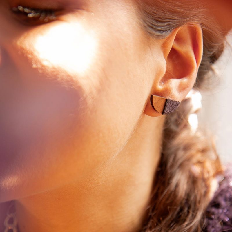 boucles d'oreilles en bois et cuir, bijoux en cuir, MARTHO, unn