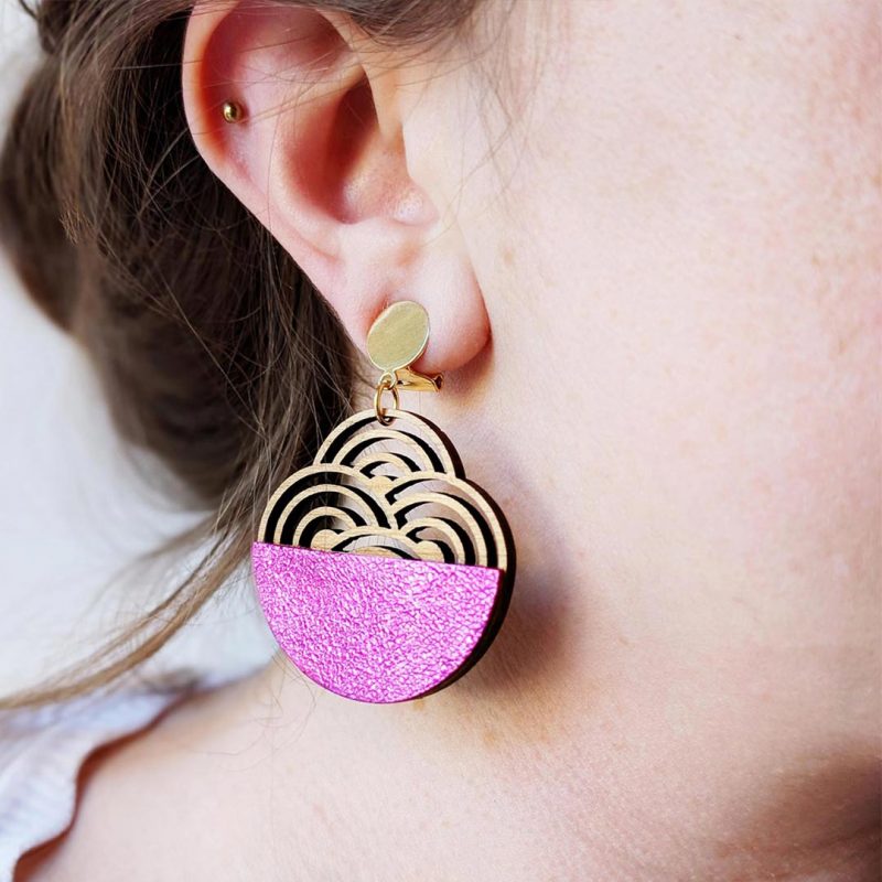 bijoux inspiration japon, KUMO, motif japonais, bijoux en bois, boucles d'oreilles en bois MARTHO
