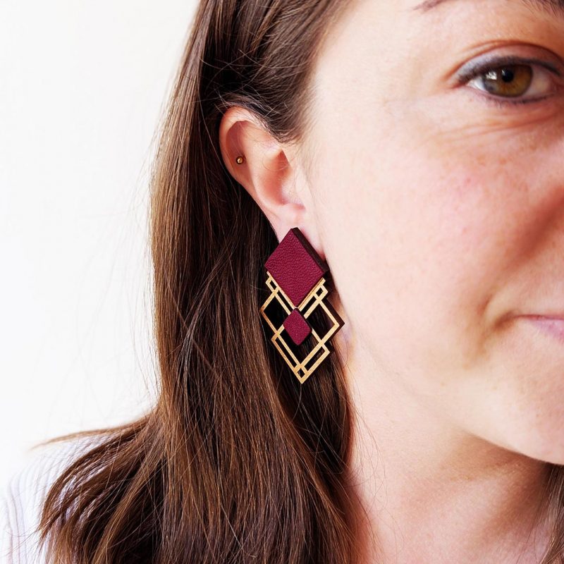bijoux en bois, boucles d'oreilles en cuir, boucles d'oreilles clip pour oreilles non percées, MARTHO, karhée