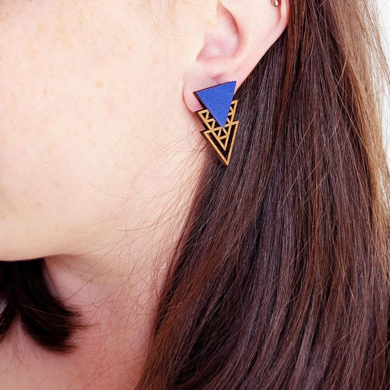 bijoux en bois, boucles d'oreilles triangles, bijoux rock and roll, MARTHO, TRISS