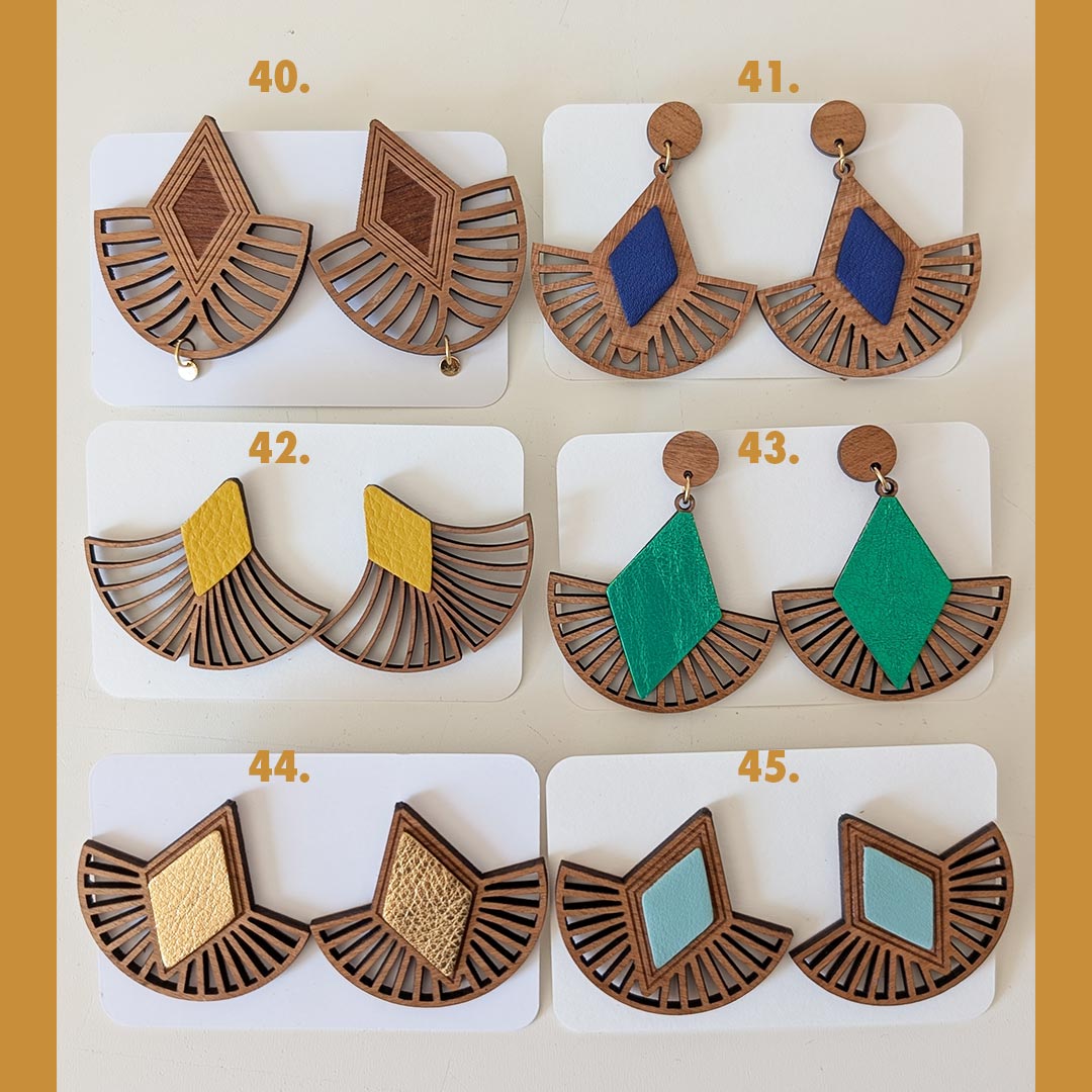 bijoux en bois, boucles d'oreilles en bois, bijoux fait main, Martho