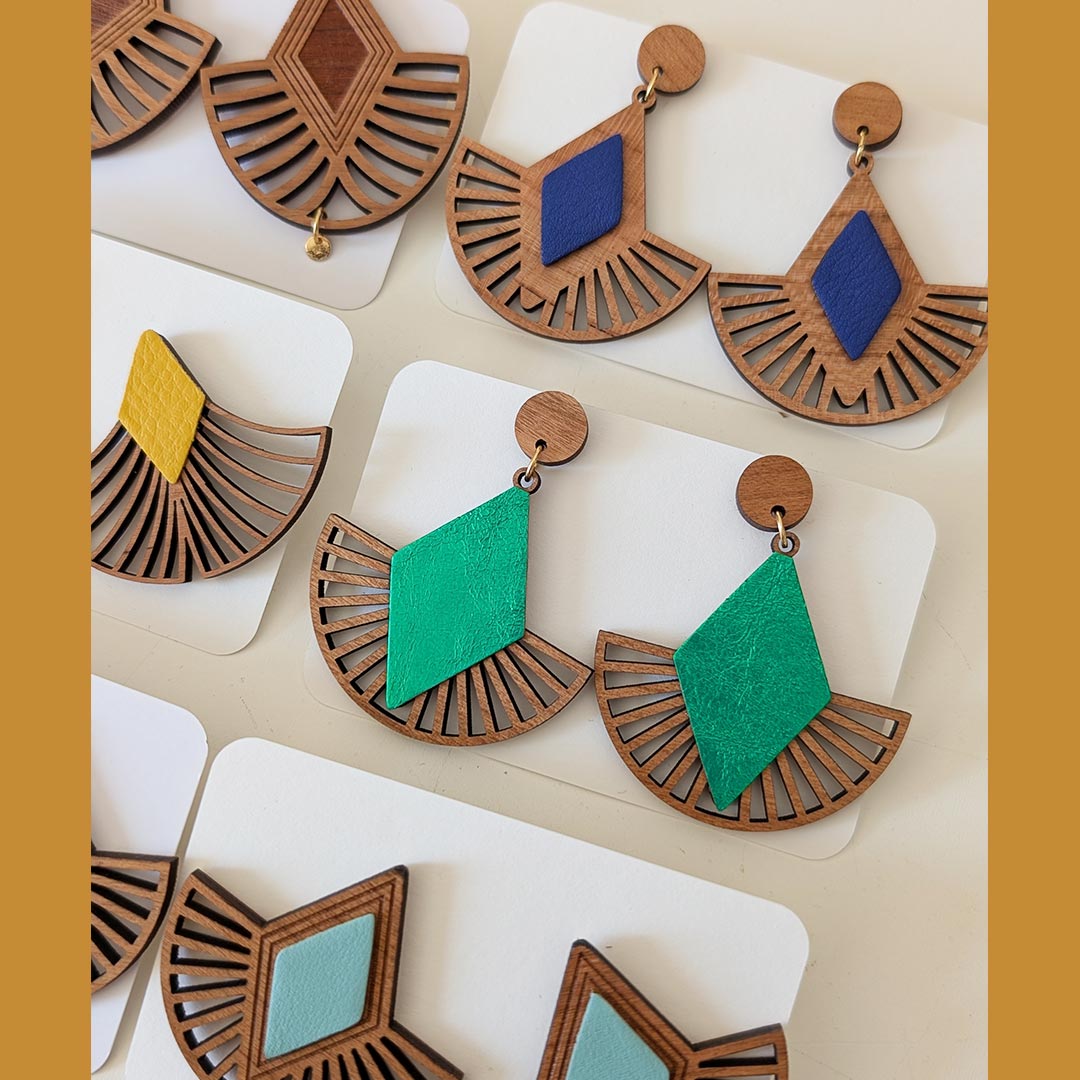 bijoux en bois, boucles d'oreilles en bois, bijoux fait main, Martho