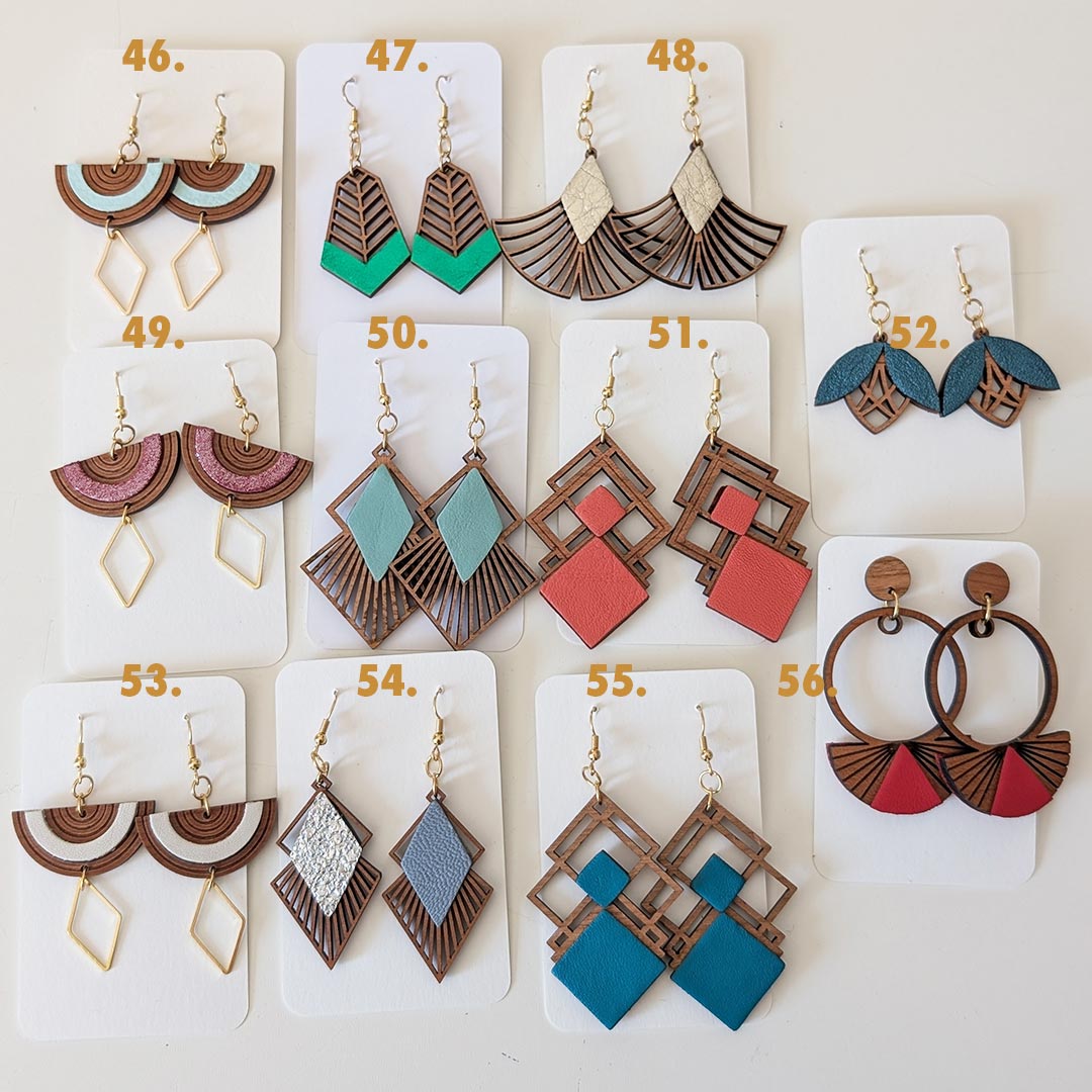 bijoux en bois, boucles d'oreilles en bois, bijoux fait main, Martho